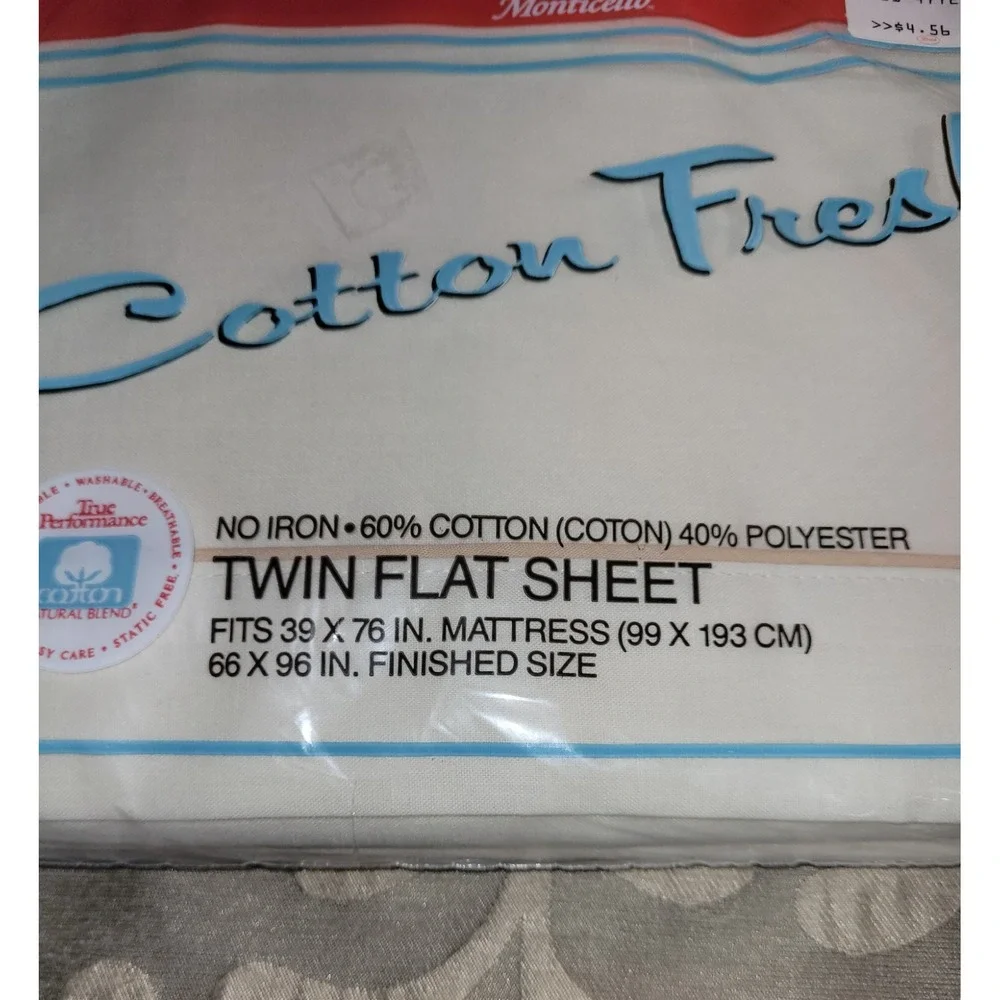 Vintage Cannon Monticello  TWIN FLAT SHEET Cream  Cotton Blend NO IRON NOS